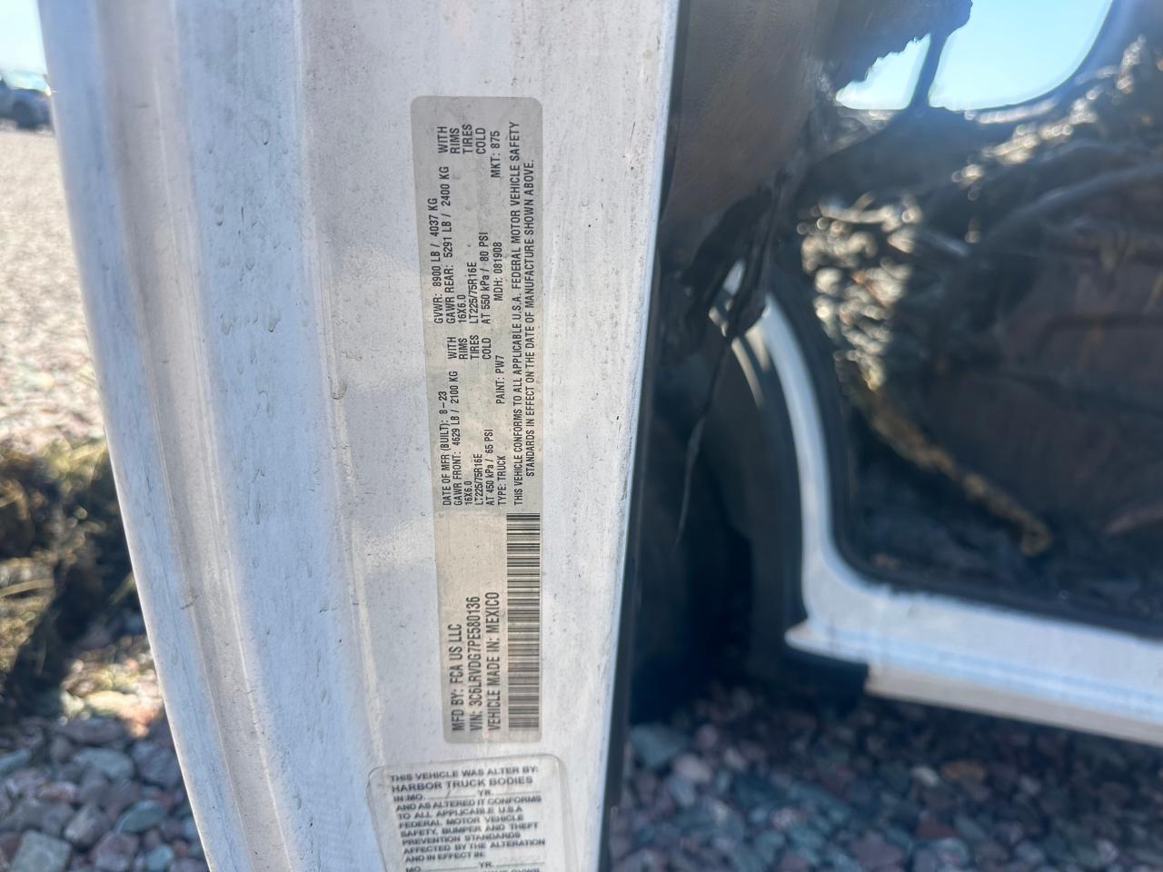 2023 Ram Promaster 2500 2500 High VIN: 3C6LRVDG7PE580136 Lot: 80338465