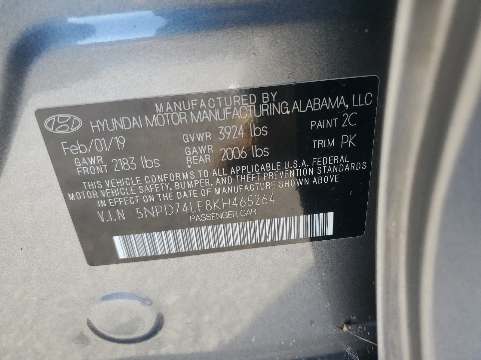 5NPD74LF8KH465264 2019 Hyundai Elantra Se