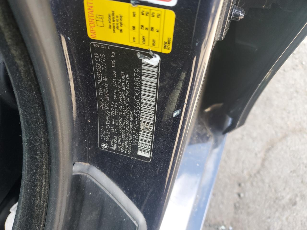 2006 BMW 525 I VIN: WBANE53566CK88879 Lot: 61216464