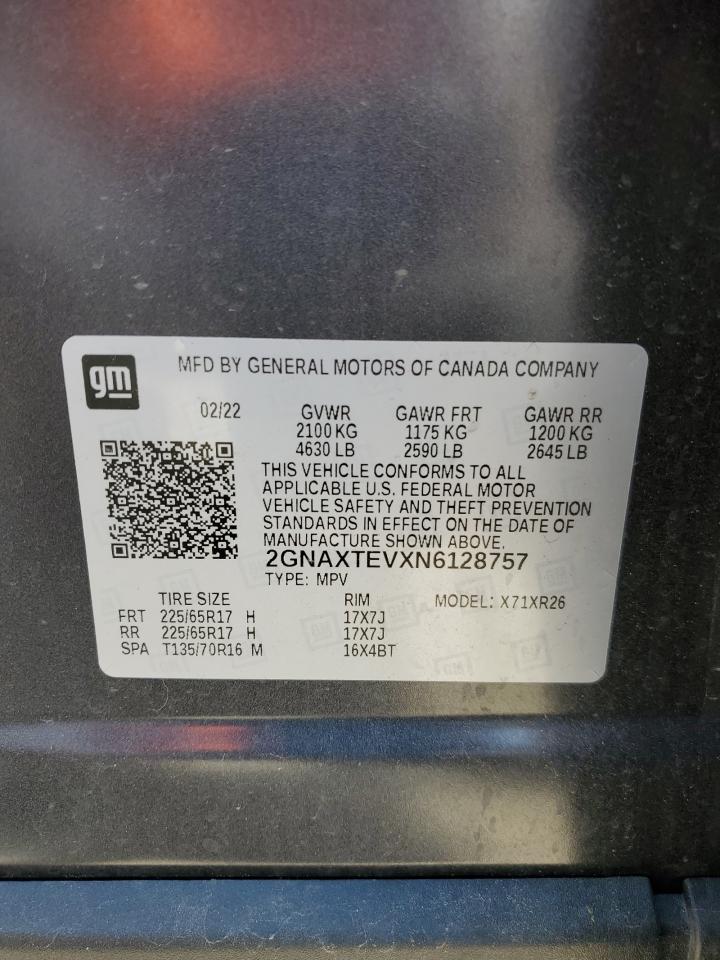 2022 Chevrolet Equinox Lt VIN: 2GNAXTEVXN6128757 Lot: 62695554