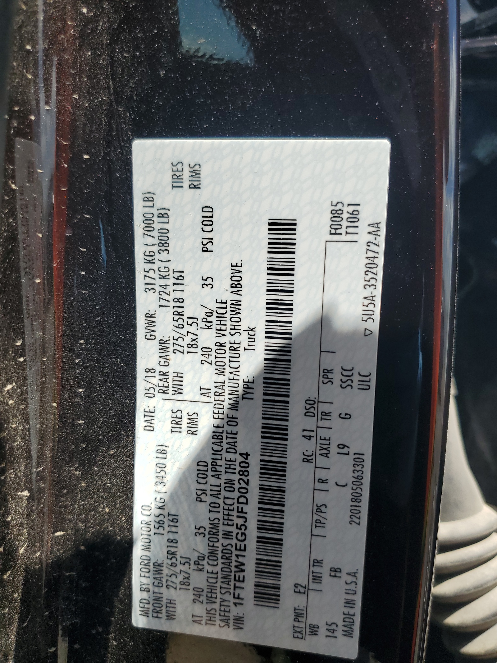 1FTEW1EG5JFD02804 2018 Ford F150 Supercrew