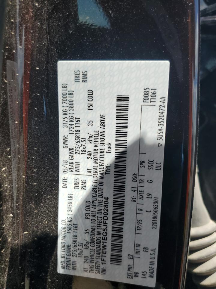 2018 Ford F150 Supercrew VIN: 1FTEW1EG5JFD02804 Lot: 62440984