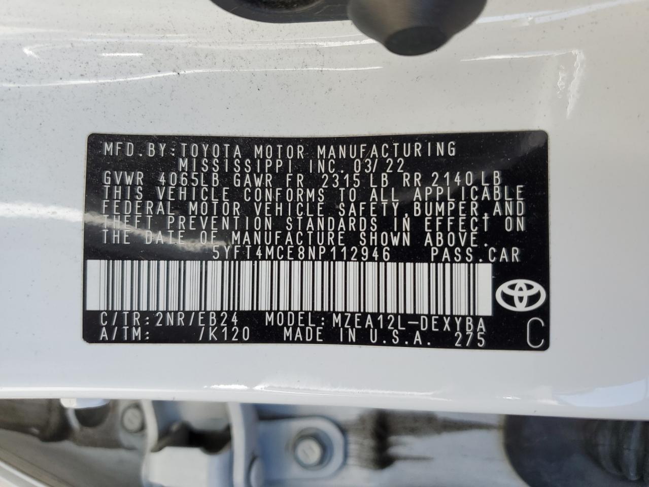 5YFT4MCE8NP112946 2022 TOYOTA COROLLA - Image 12