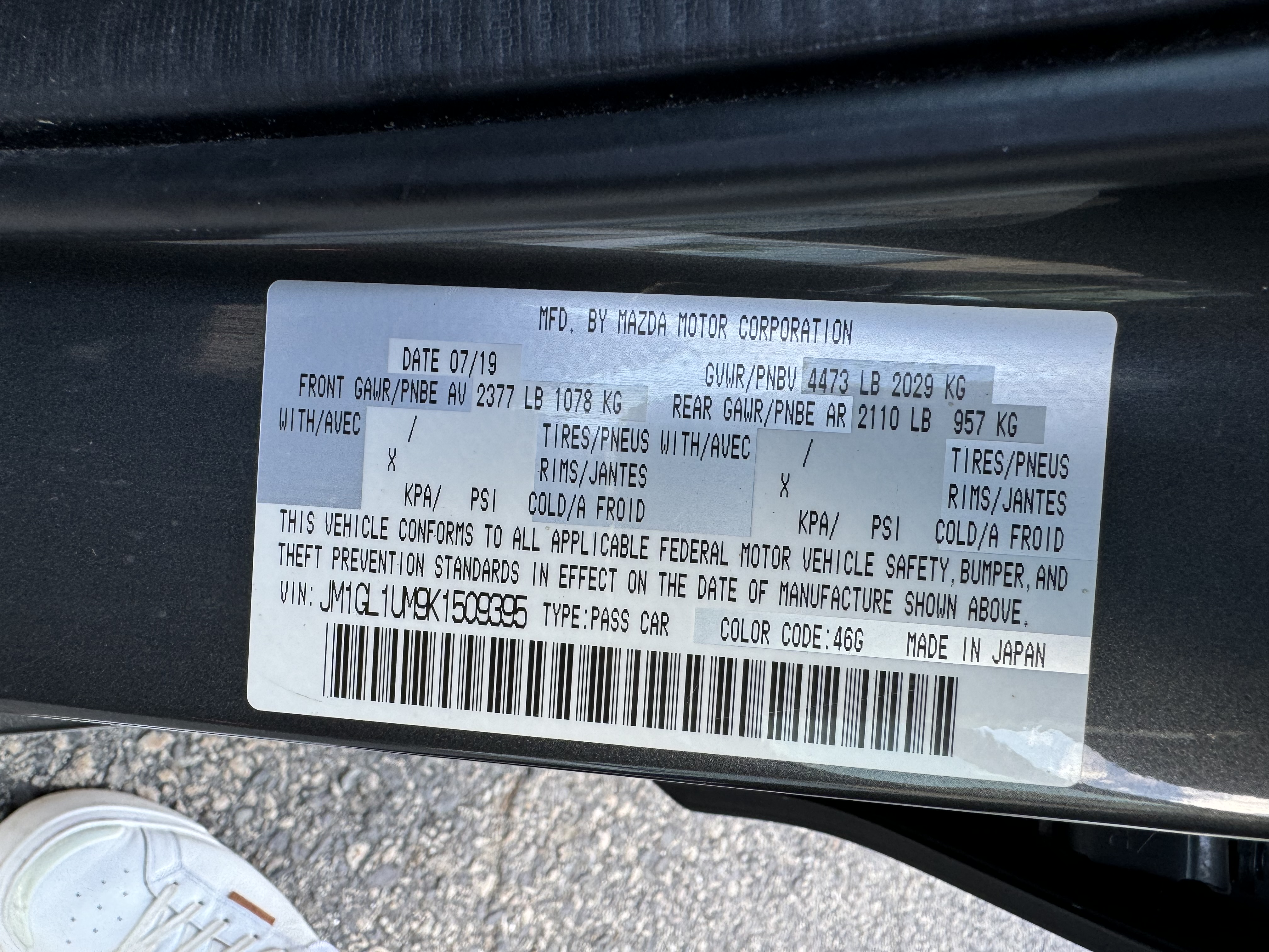 JM1GL1UM9K1509395 2019 Mazda 6 Sport