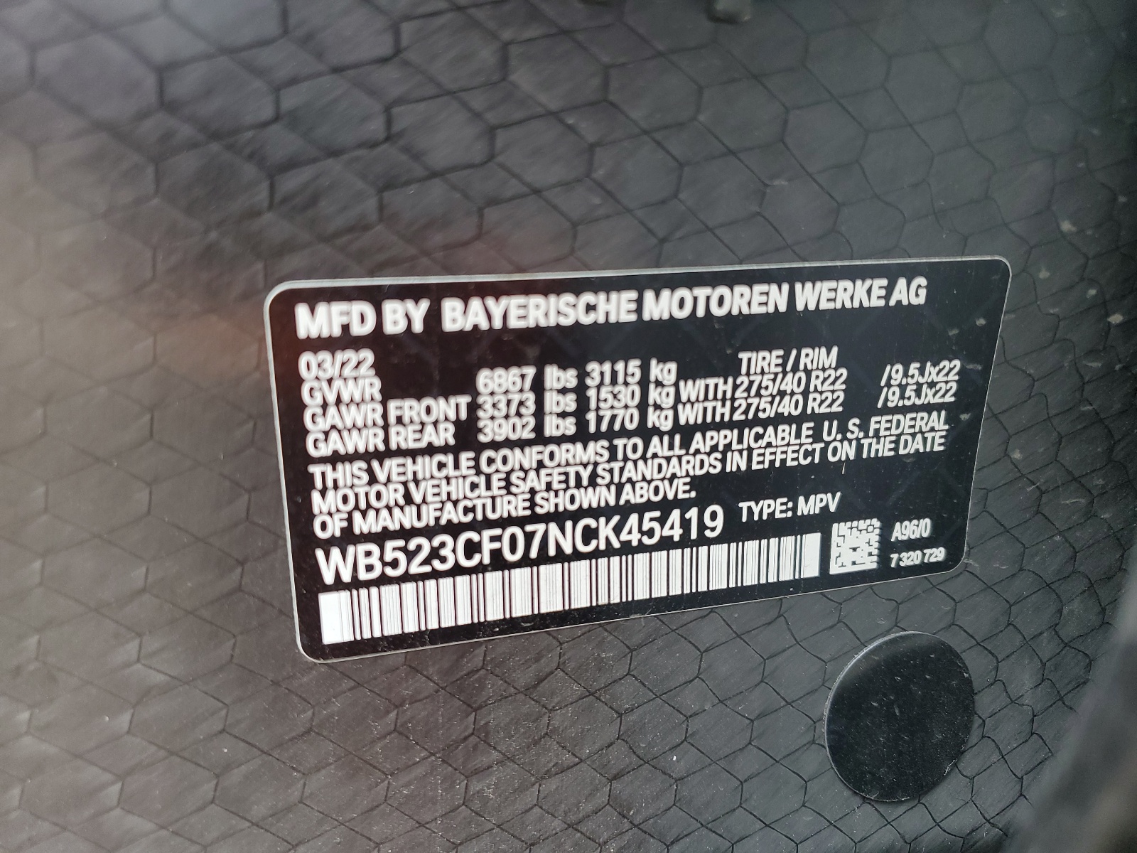 WB523CF07NCK45419 2022 BMW Ix xDrive50