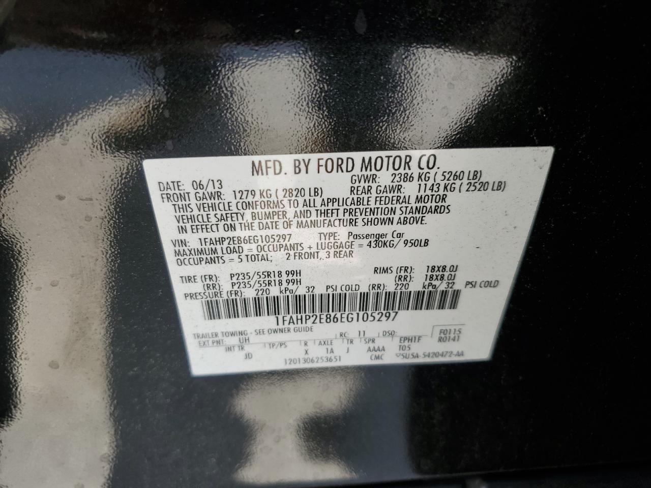 2014 Ford Taurus Sel VIN: 1FAHP2E86EG105297 Lot: 63255054