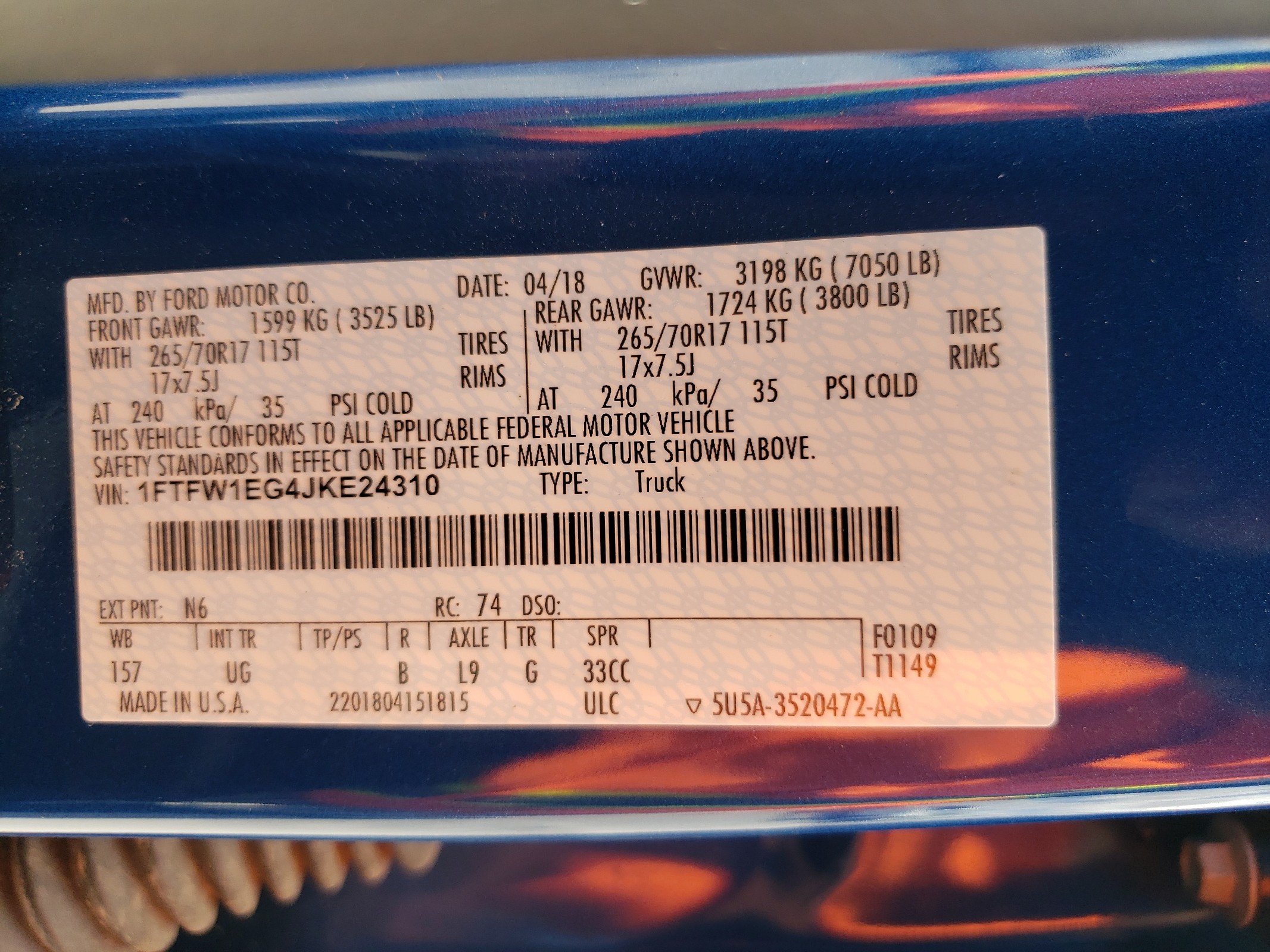 1FTFW1EG4JKE24310 2018 Ford F150 Supercrew