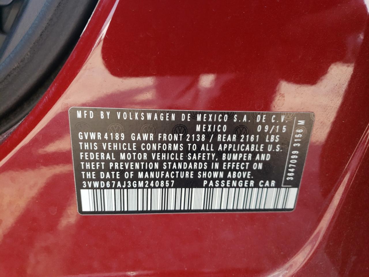 2016 Volkswagen Jetta Se VIN: 3VWD67AJ3GM240857 Lot: 65330244