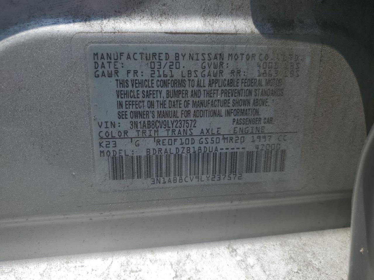 2020 Nissan Sentra Sv VIN: 3N1AB8CV9LY237572 Lot: 61601694