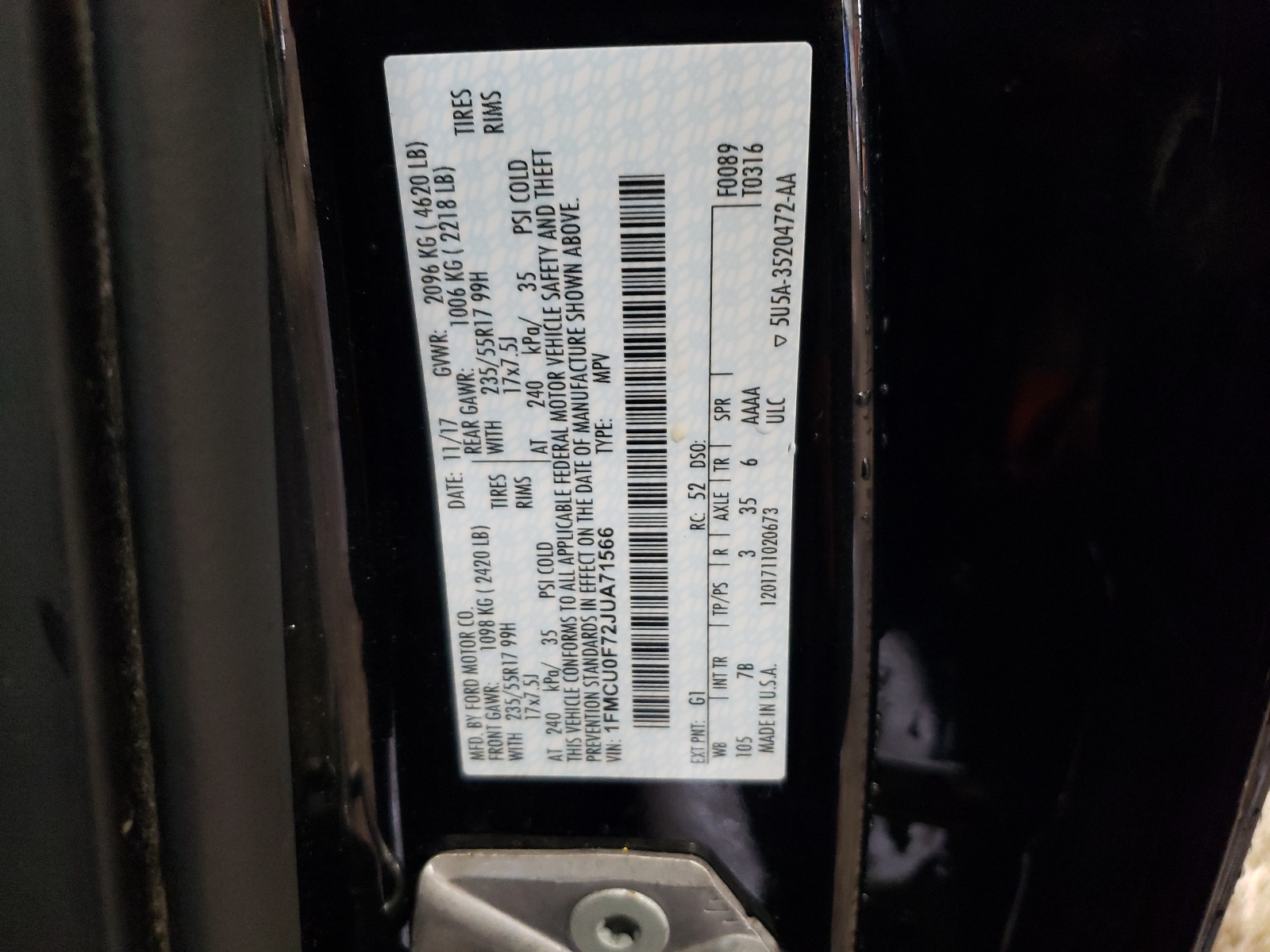 1FMCU0F72JUA71566 2018 Ford Escape S