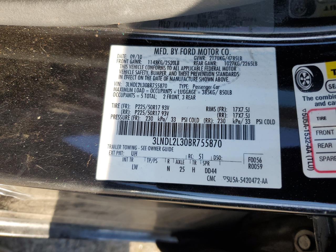 2011 Lincoln Mkz Hybrid VIN: 3LNDL2L30BR755870 Lot: 62545314