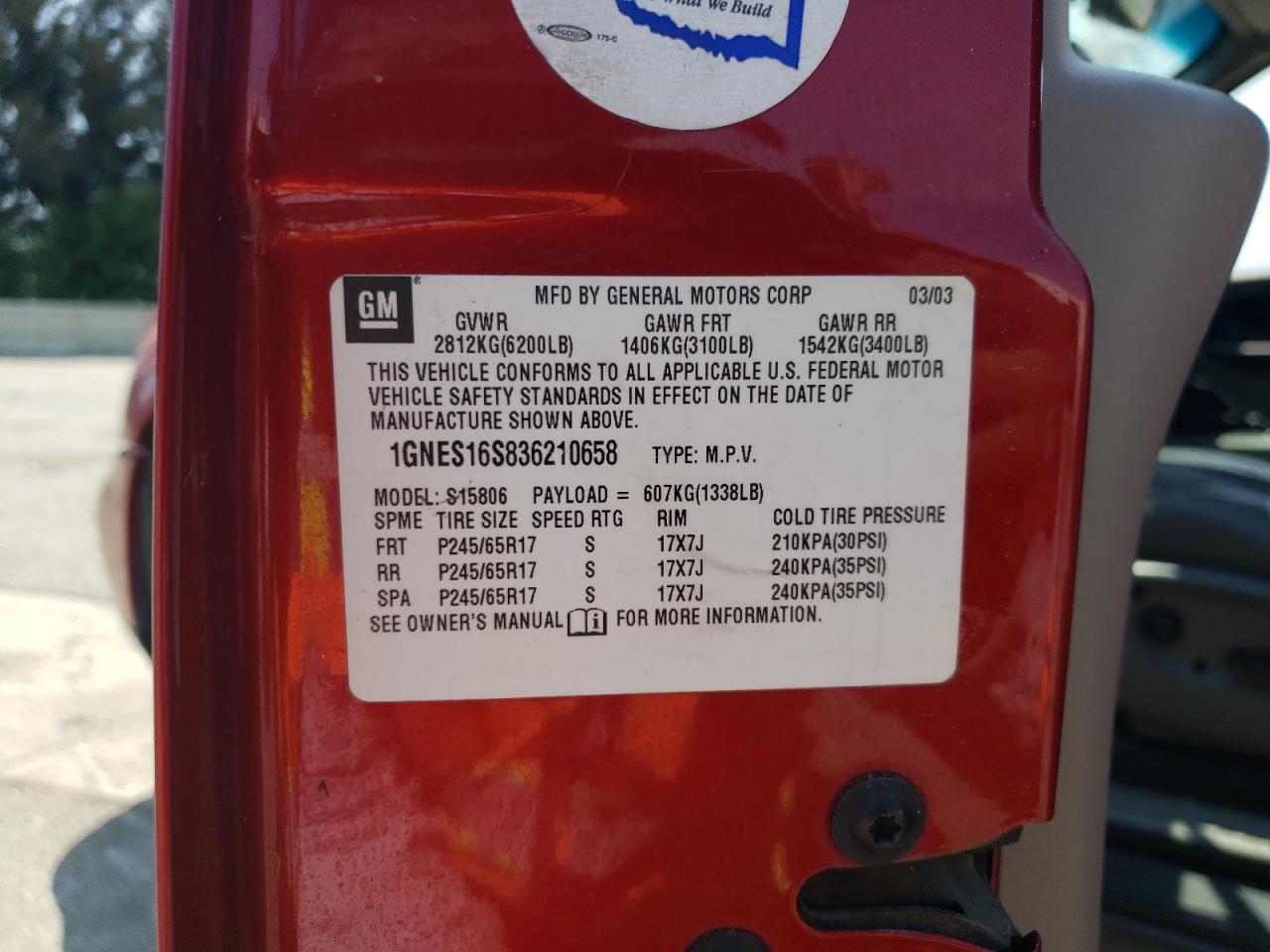 2003 Chevrolet Trailblazer Ext VIN: 1GNES16S836210658 Lot: 64831114