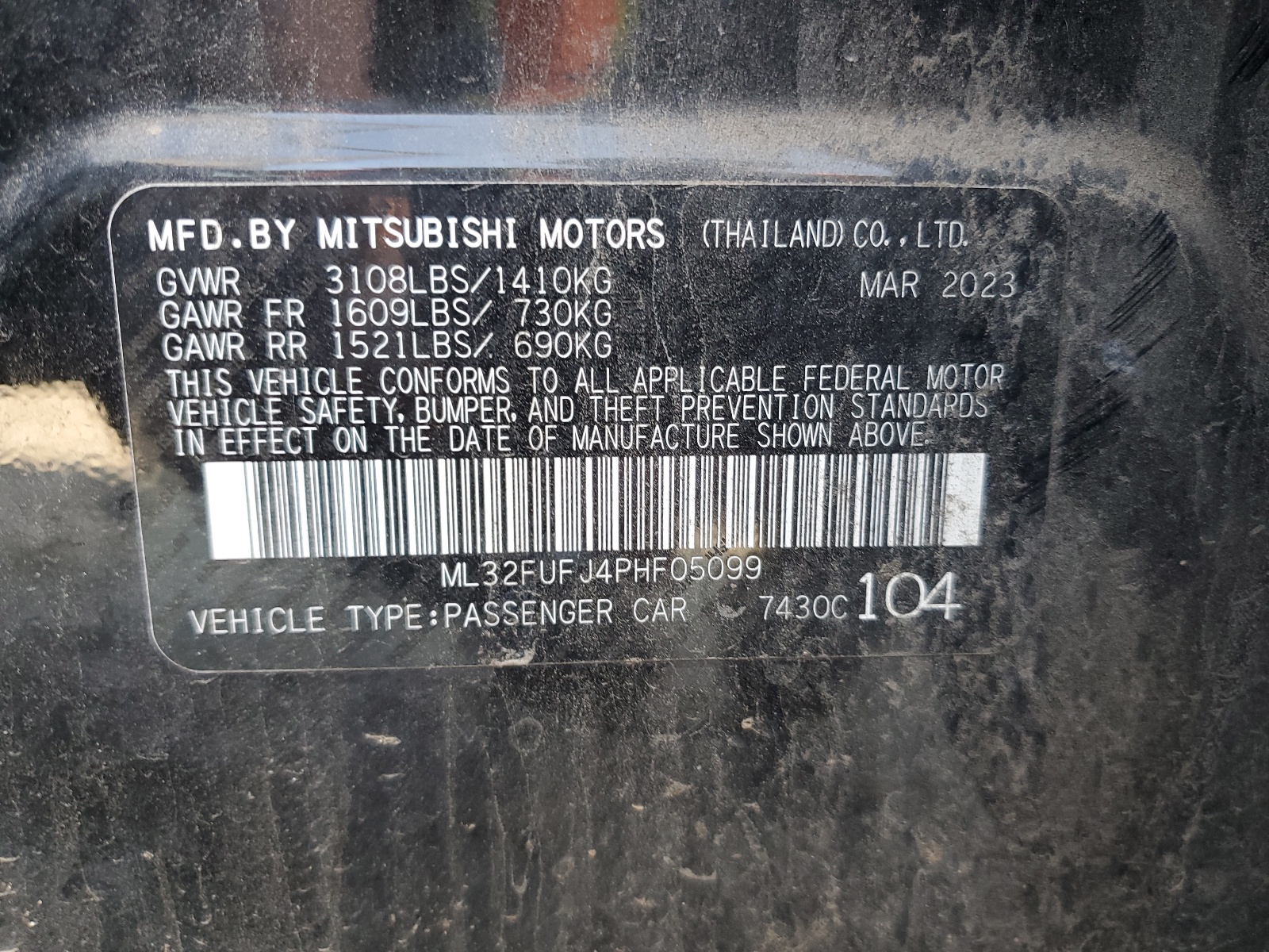 ML32FUFJ4PHF05099 2023 Mitsubishi Mirage G4 Es