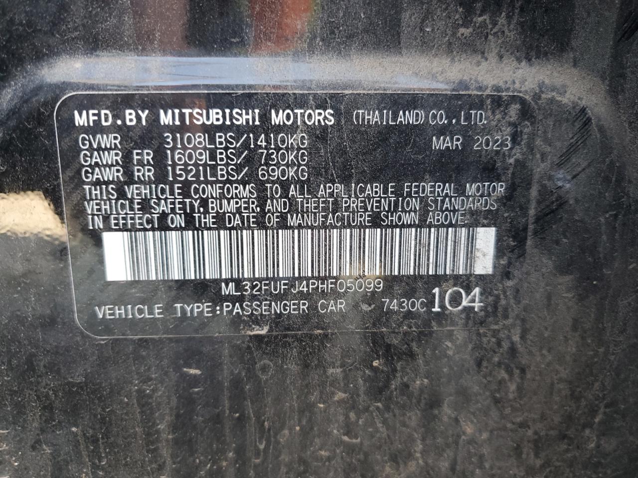 2023 Mitsubishi Mirage G4 Es VIN: ML32FUFJ4PHF05099 Lot: 63812904