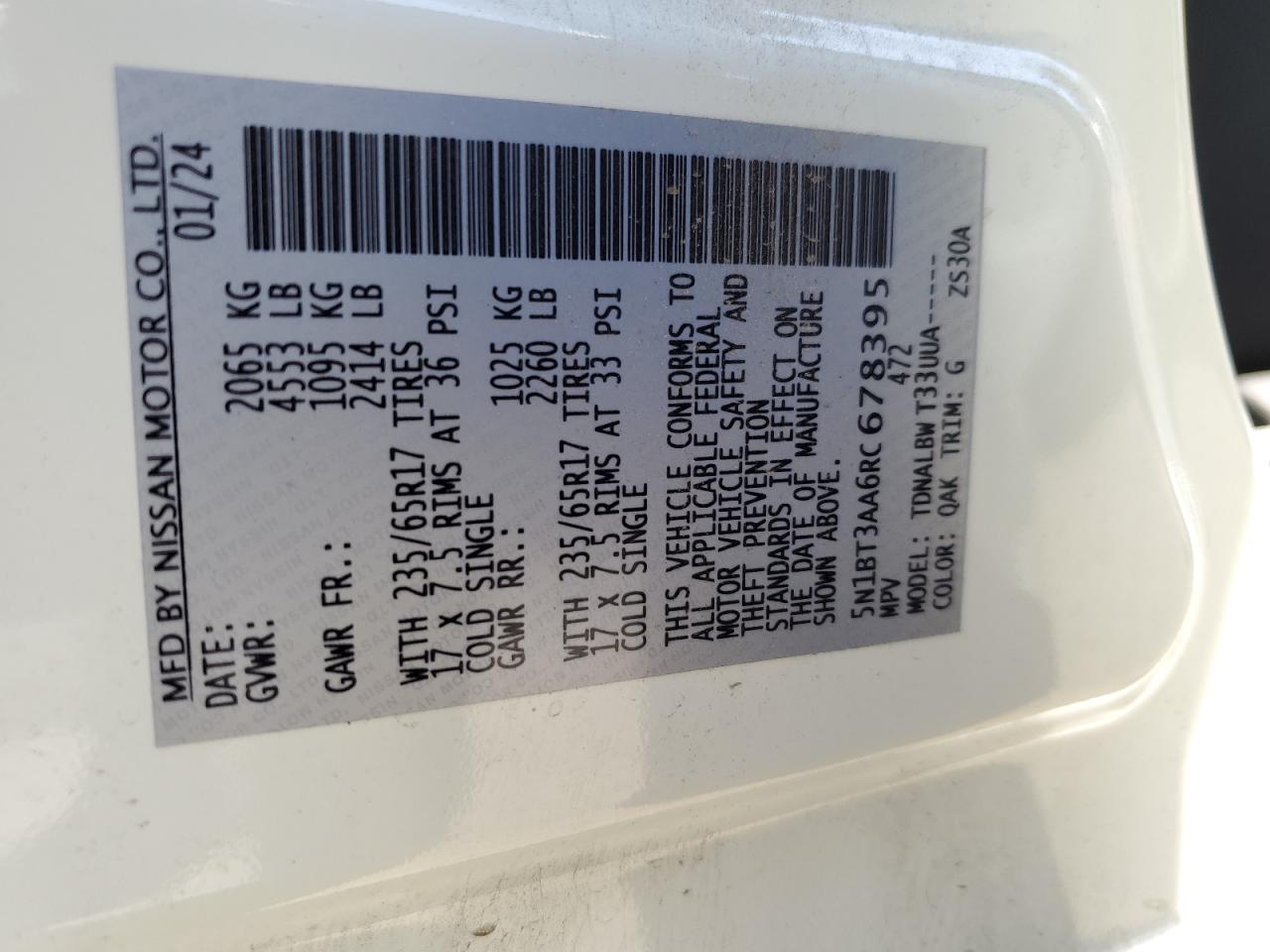 2024 Nissan Rogue S VIN: 5N1BT3AA6RC678395 Lot: 64609224