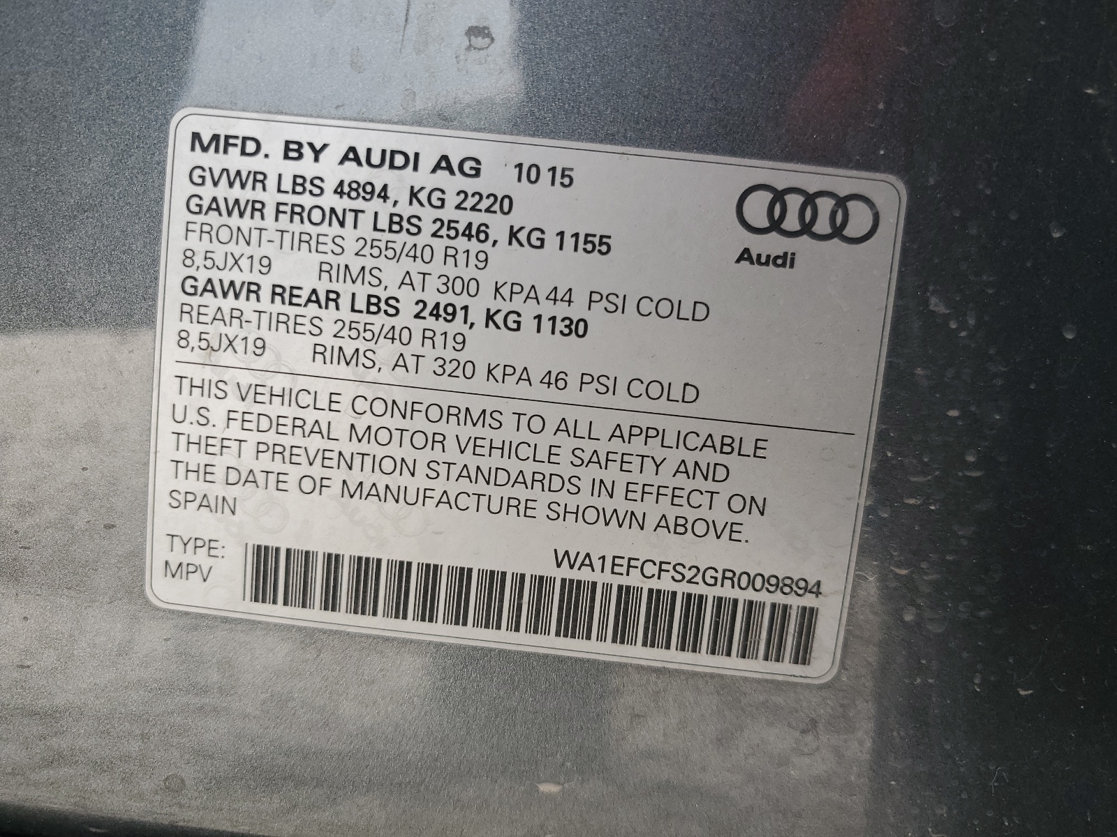 WA1EFCFS2GR009894 2016 Audi Q3 Premium Plus