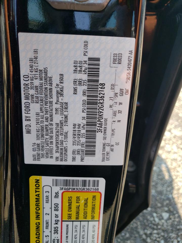 2016 Ford Fusion Titanium VIN: 3FA6P0K92GR362168 Lot: 63292694