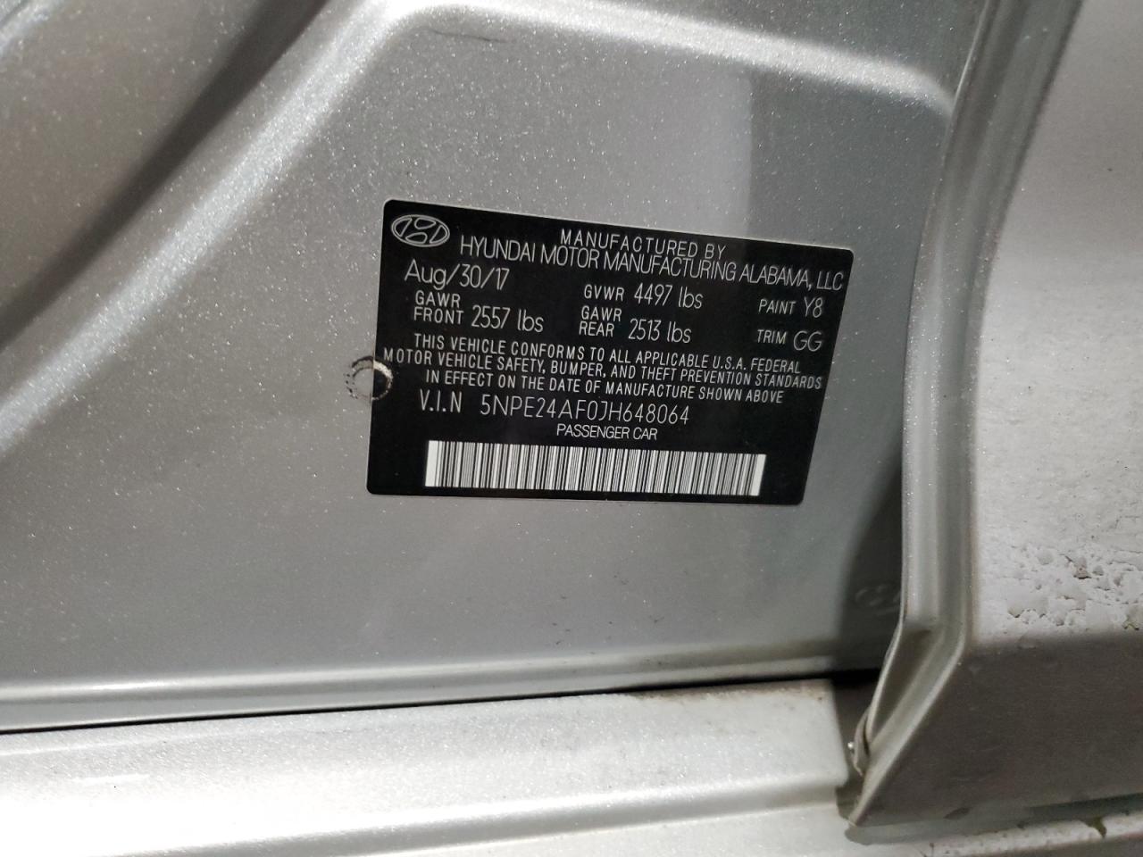 2018 Hyundai Sonata Se VIN: 5NPE24AF0JH648064 Lot: 63185234