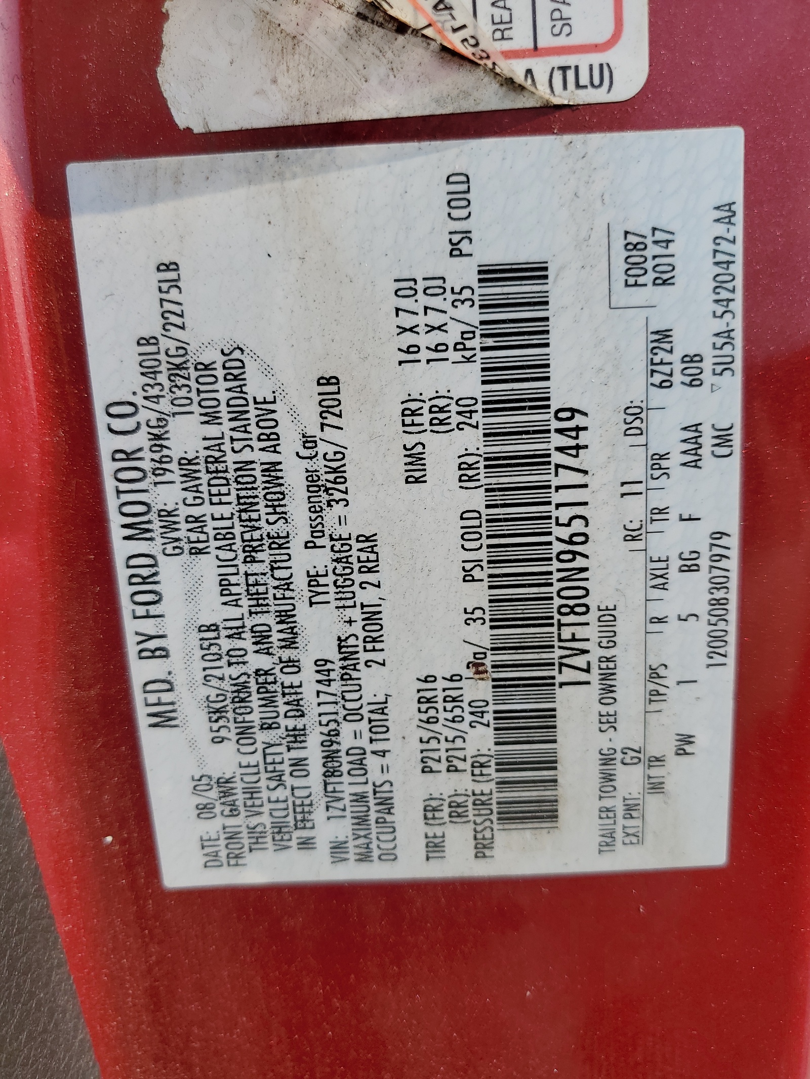 1ZVFT80N965117449 2006 Ford Mustang