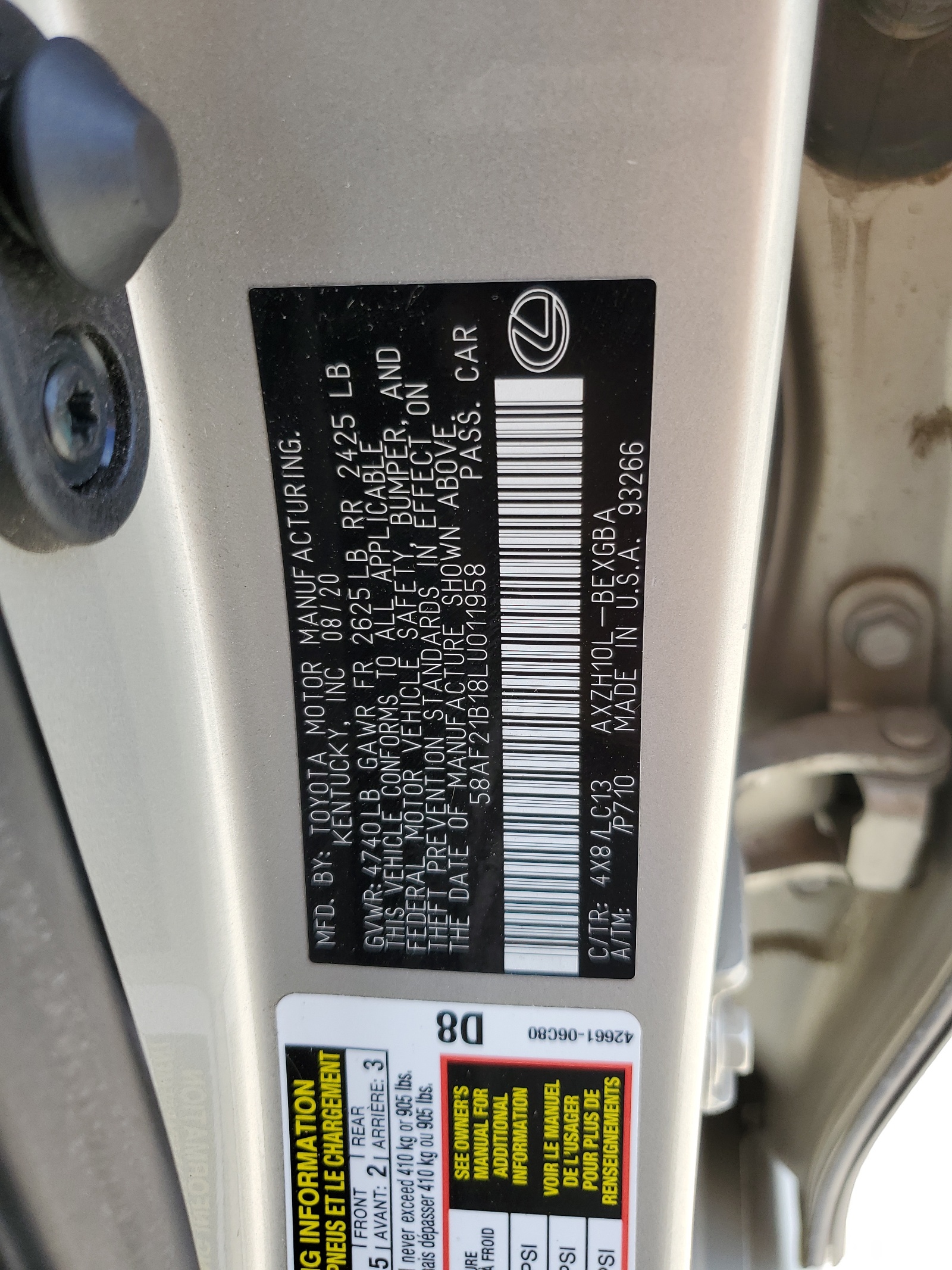 58AF21B18LU011958 2020 Lexus Es 300H Ultra Luxury