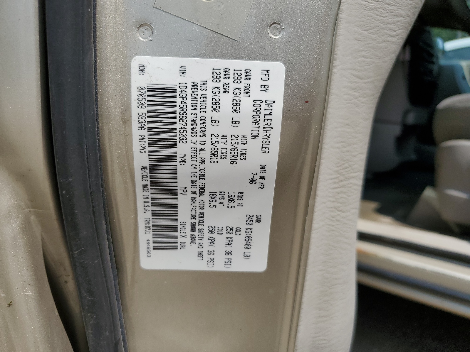 1D4GP45R96B745032 2006 Dodge Caravan Sxt