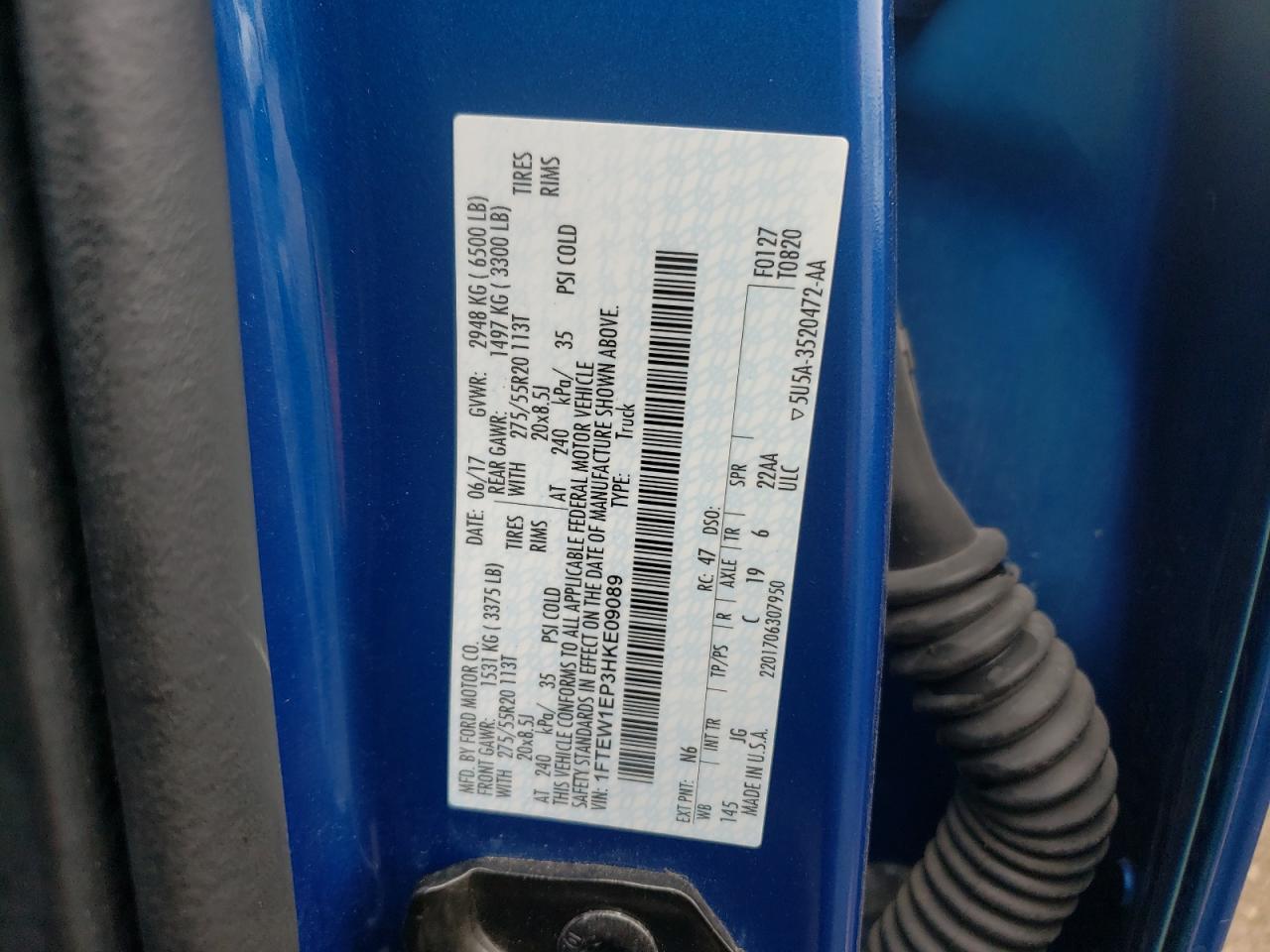 2017 Ford F150 Supercrew VIN: 1FTEW1EP3HKE09089 Lot: 63051774