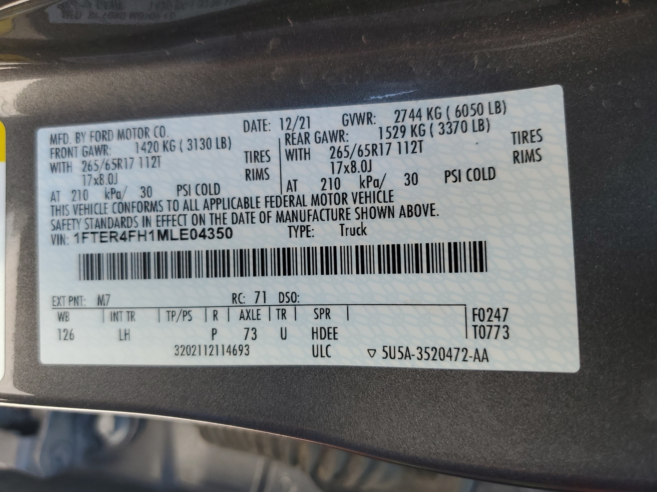 1FTER4FH1MLE04350 2021 Ford Ranger Xl