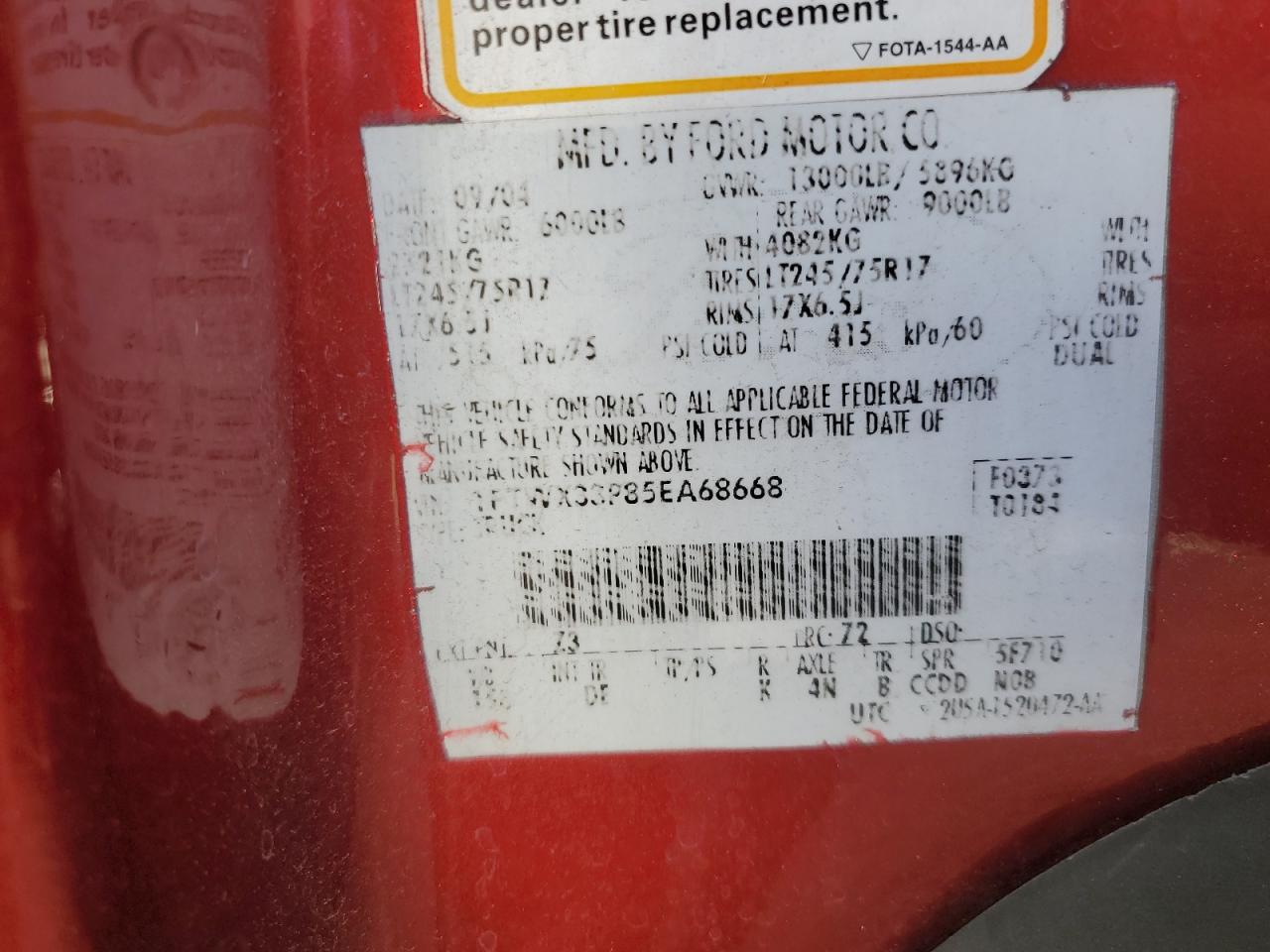 2005 Ford F350 Super Duty VIN: 1FTWX33P85EA68668 Lot: 69957714