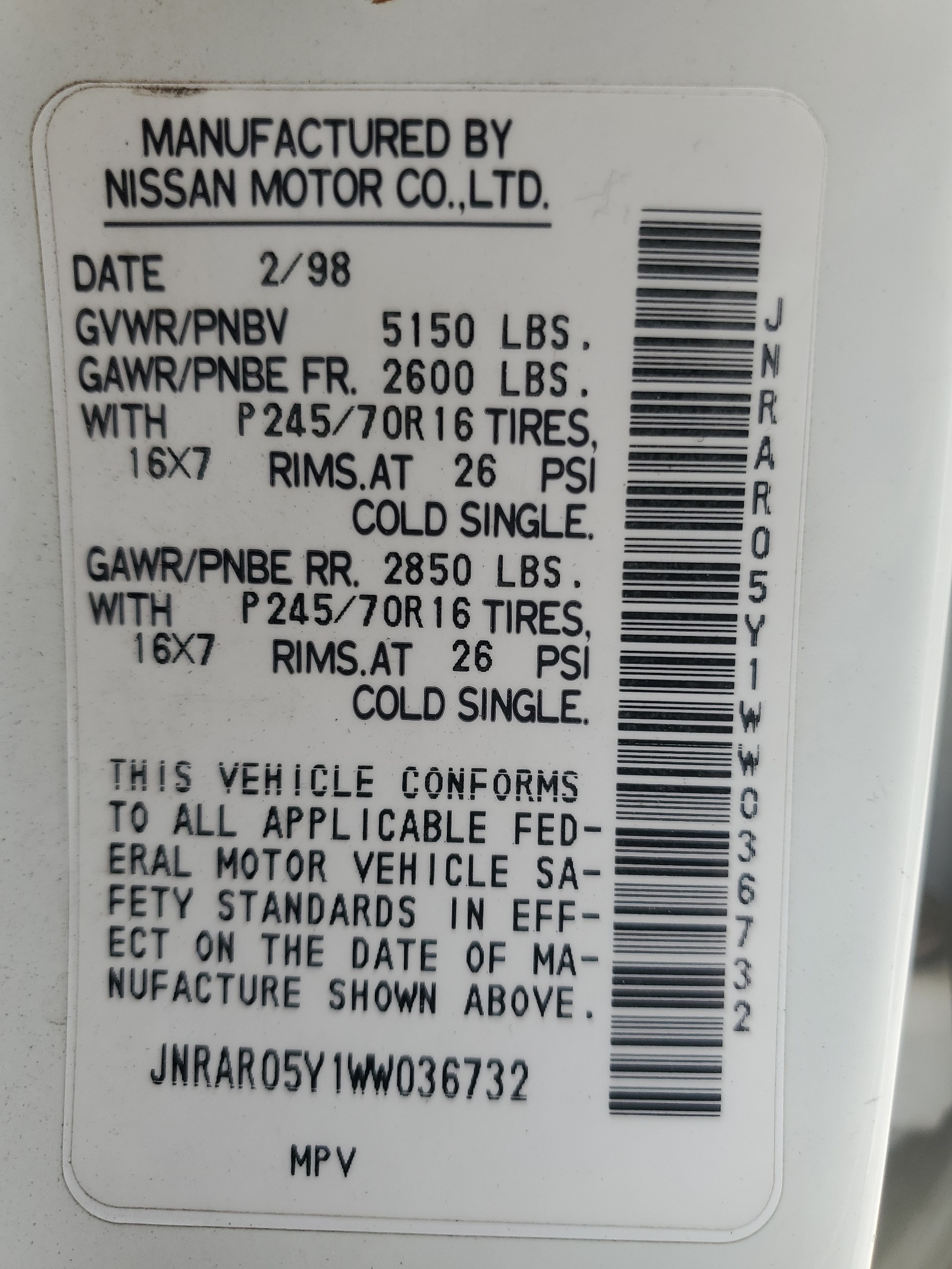 JNRAR05Y1WW036732 1998 Infiniti Qx4