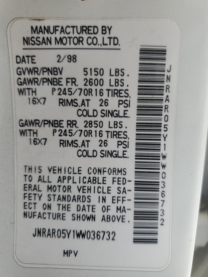 1998 Infiniti Qx4 VIN: JNRAR05Y1WW036732 Lot: 64495884