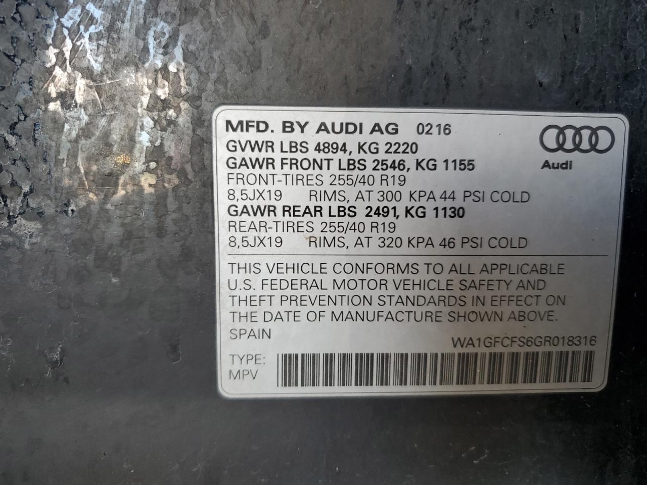 WA1GFCFS6GR018316 2016 Audi Q3 Prestige