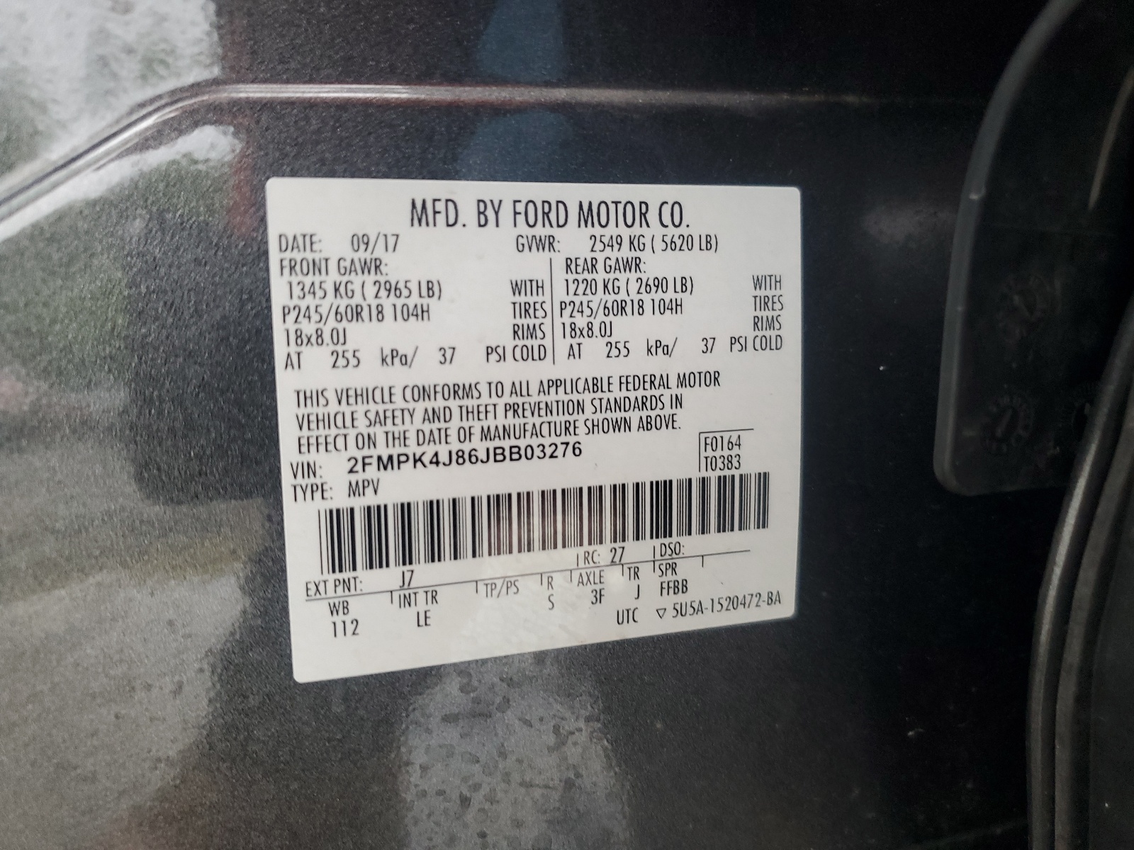 2FMPK4J86JBB03276 2018 Ford Edge Sel