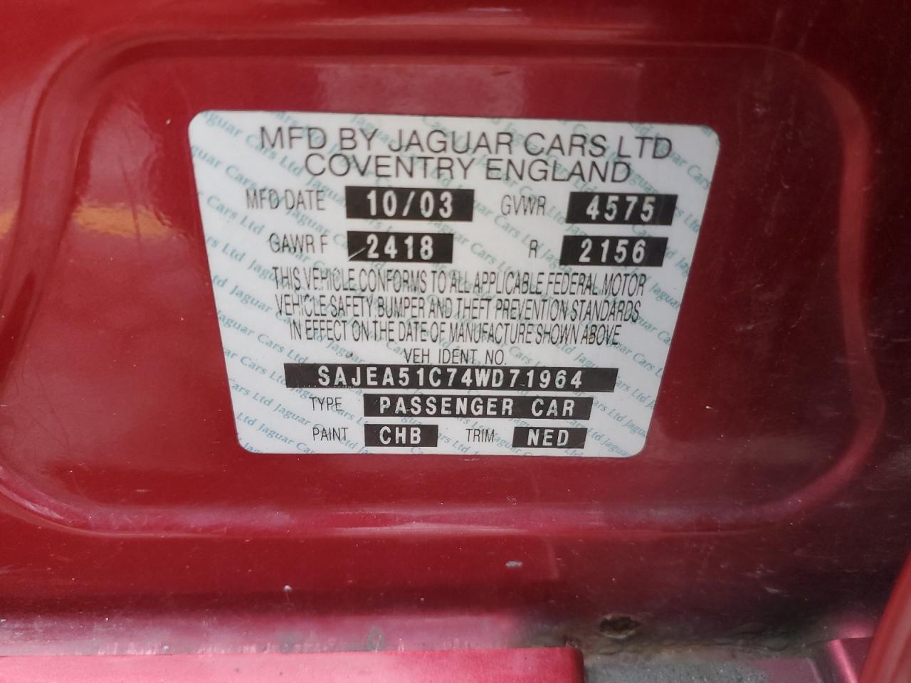 2004 Jaguar X-Type 3.0 VIN: SAJEA51C74WD71964 Lot: 63013054