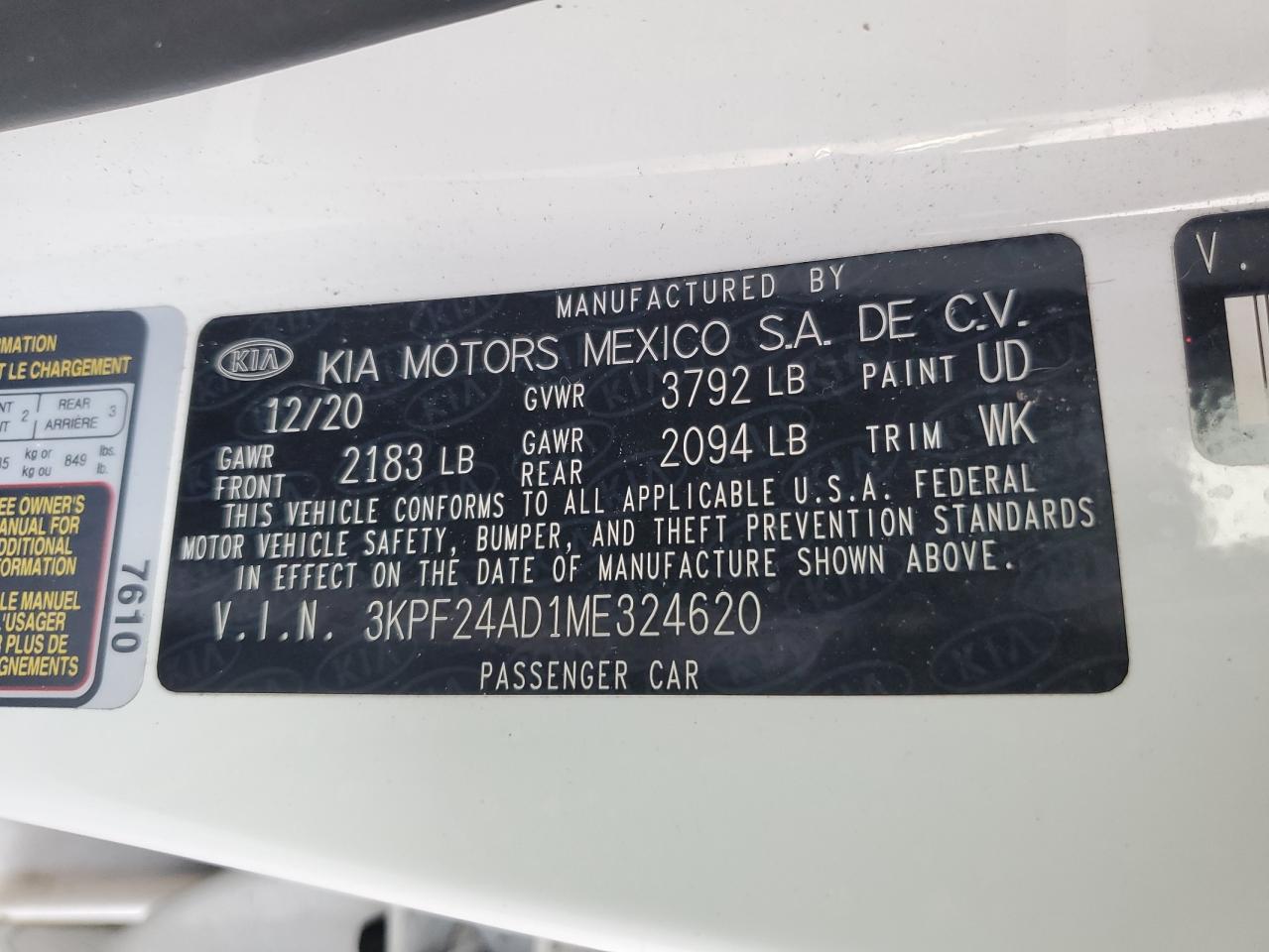 3KPF24AD1ME324620 2021 Kia Forte Fe