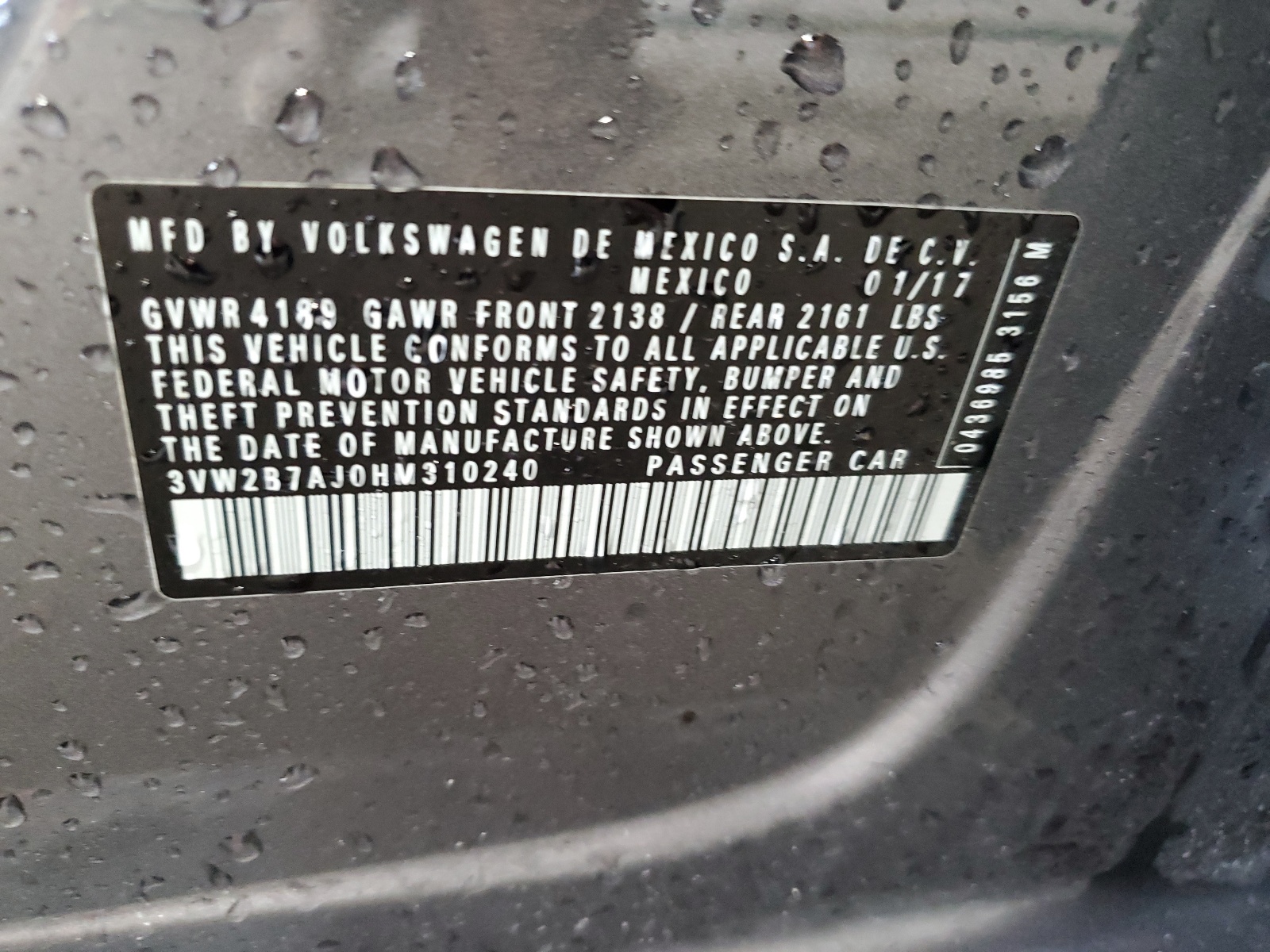 3VW2B7AJ0HM310240 2017 Volkswagen Jetta S