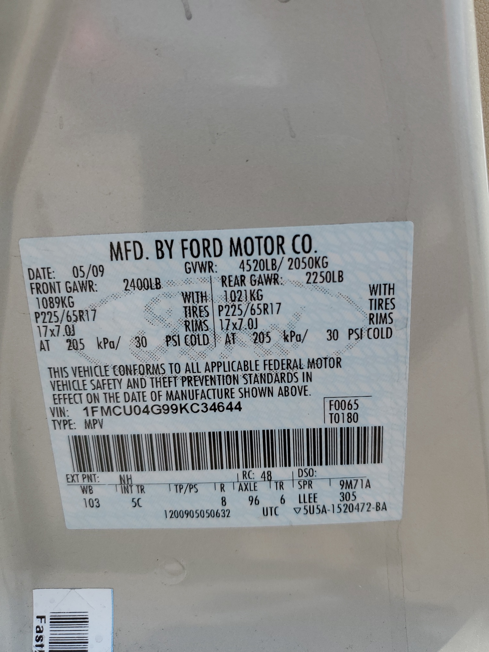 1FMCU04G99KC34644 2009 Ford Escape Limited