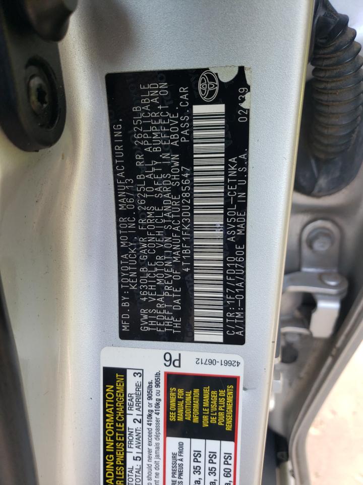 2013 Toyota Camry L VIN: 4T1BF1FK3DU285647 Lot: 65029934