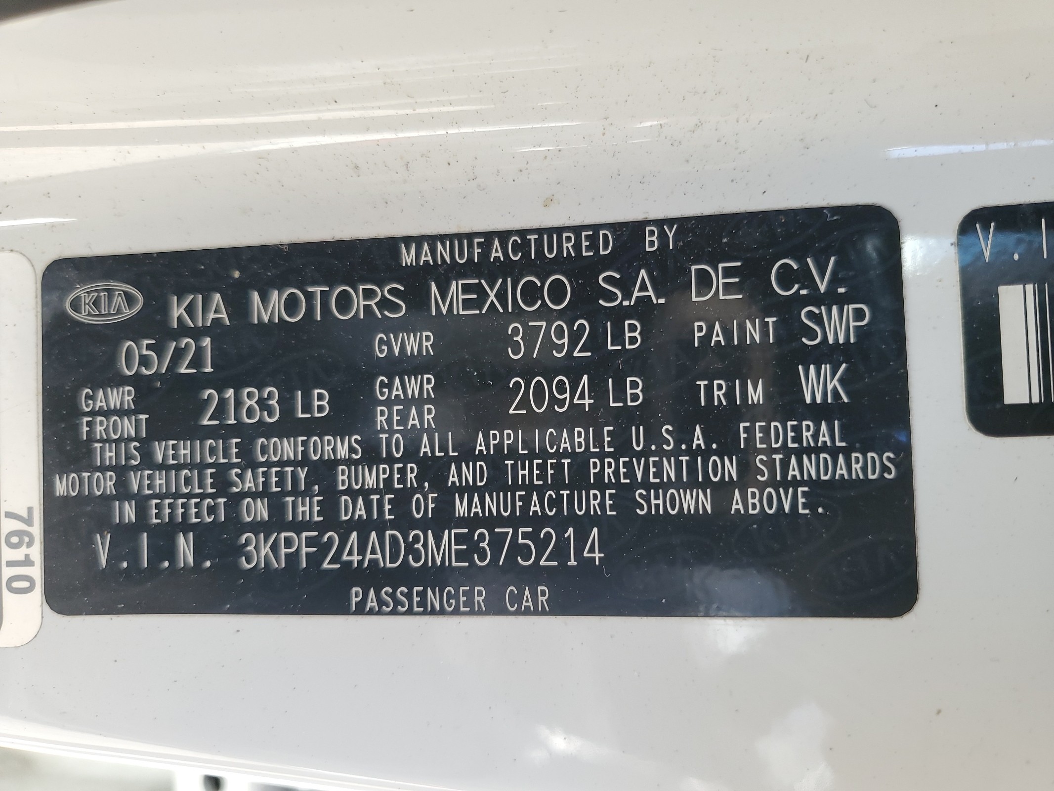 3KPF24AD3ME375214 2021 Kia Forte Fe