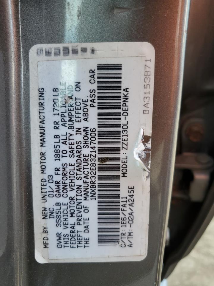 2003 Toyota Corolla Ce VIN: 1NXBR32E83Z147006 Lot: 62907874