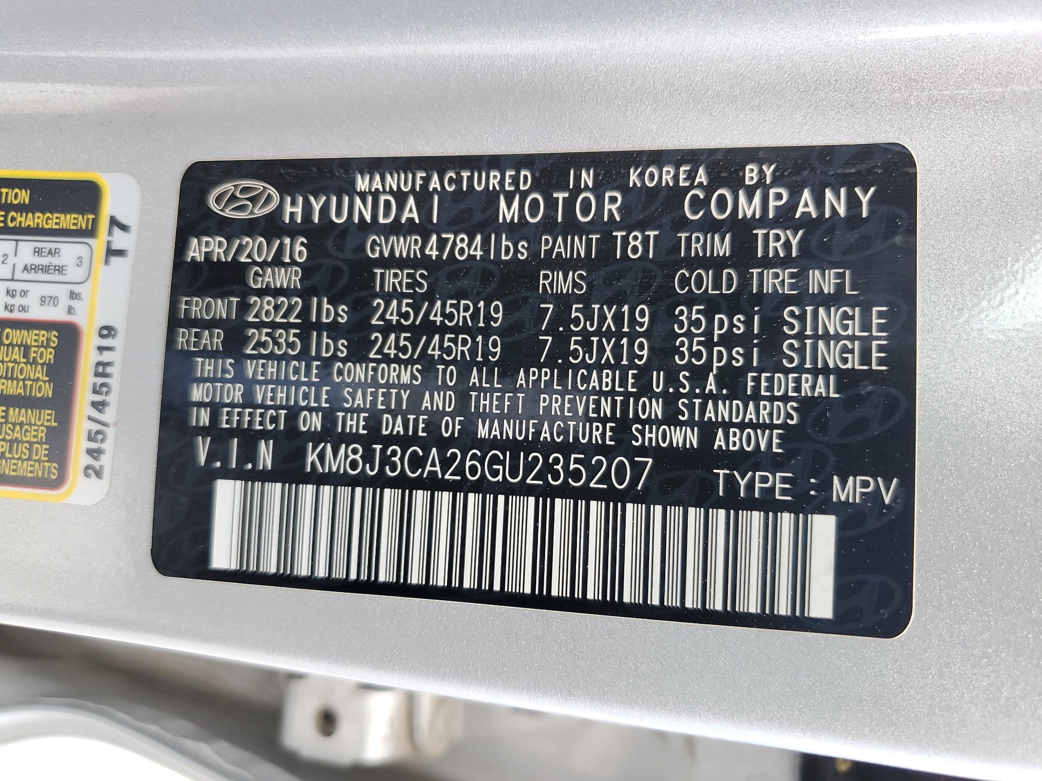 KM8J3CA26GU235207 2016 Hyundai Tucson Limited