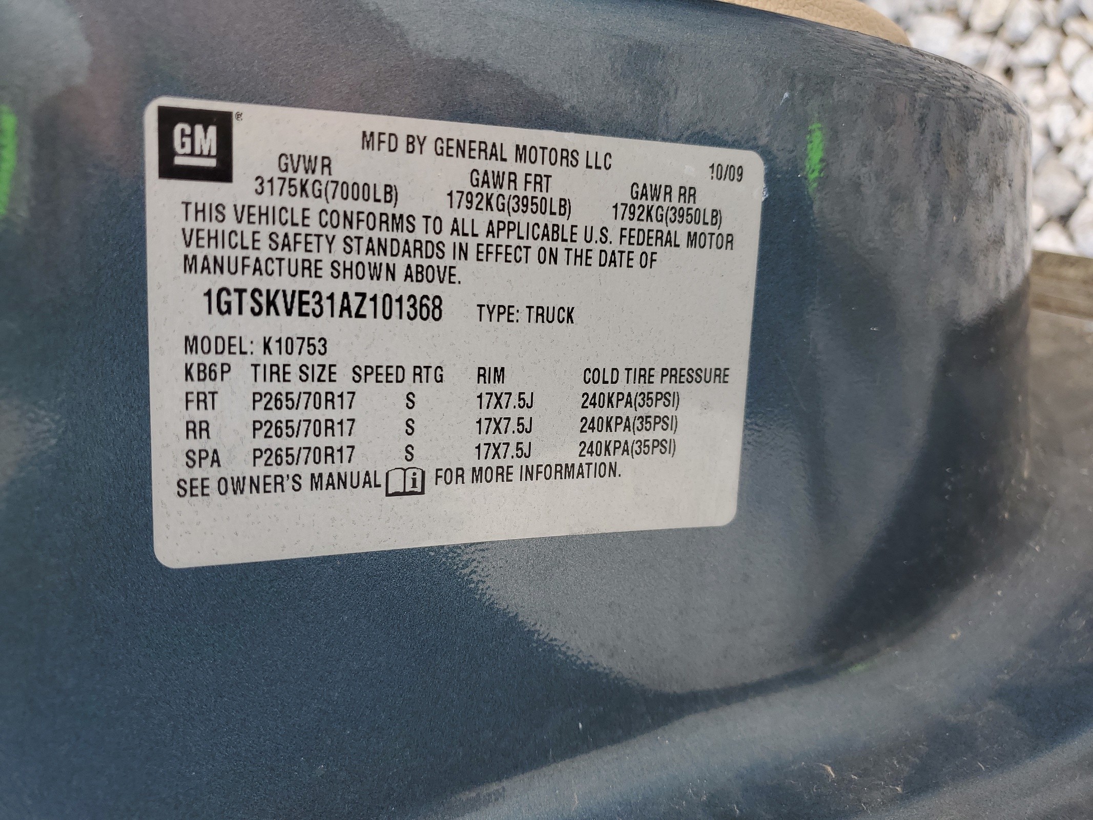 1GTSKVE31AZ101368 2010 GMC Sierra K1500 Sle