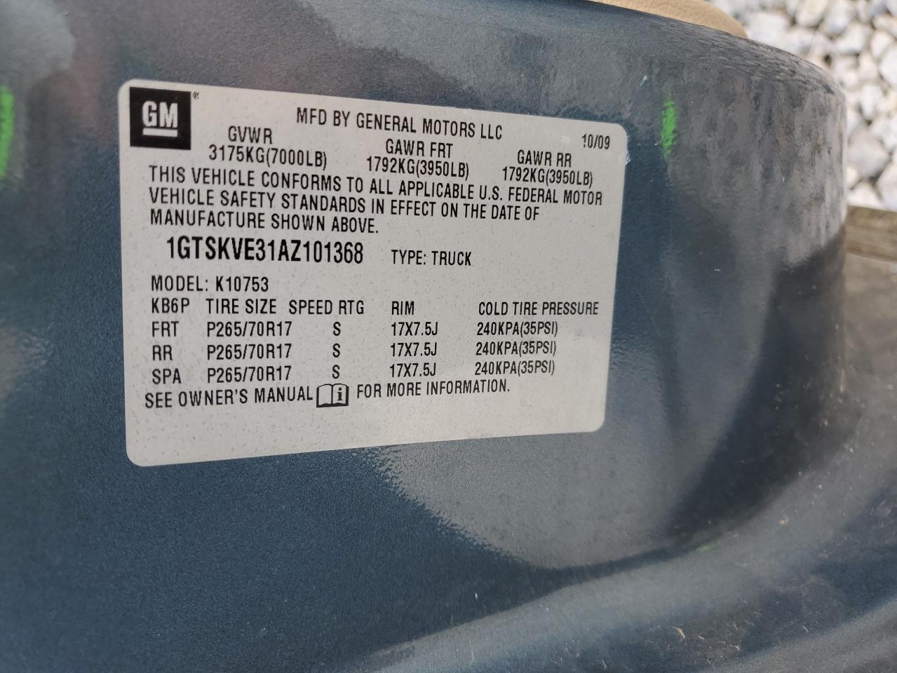 2010 GMC Sierra K1500 Sle VIN: 1GTSKVE31AZ101368 Lot: 62788144