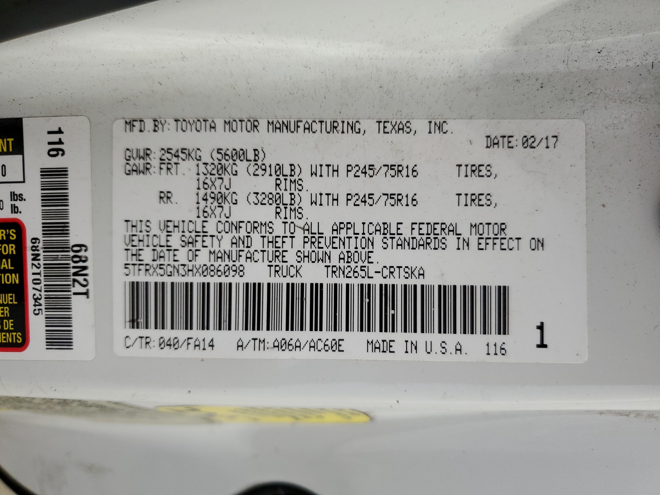 5TFRX5GN3HX086098 2017 Toyota Tacoma Access Cab