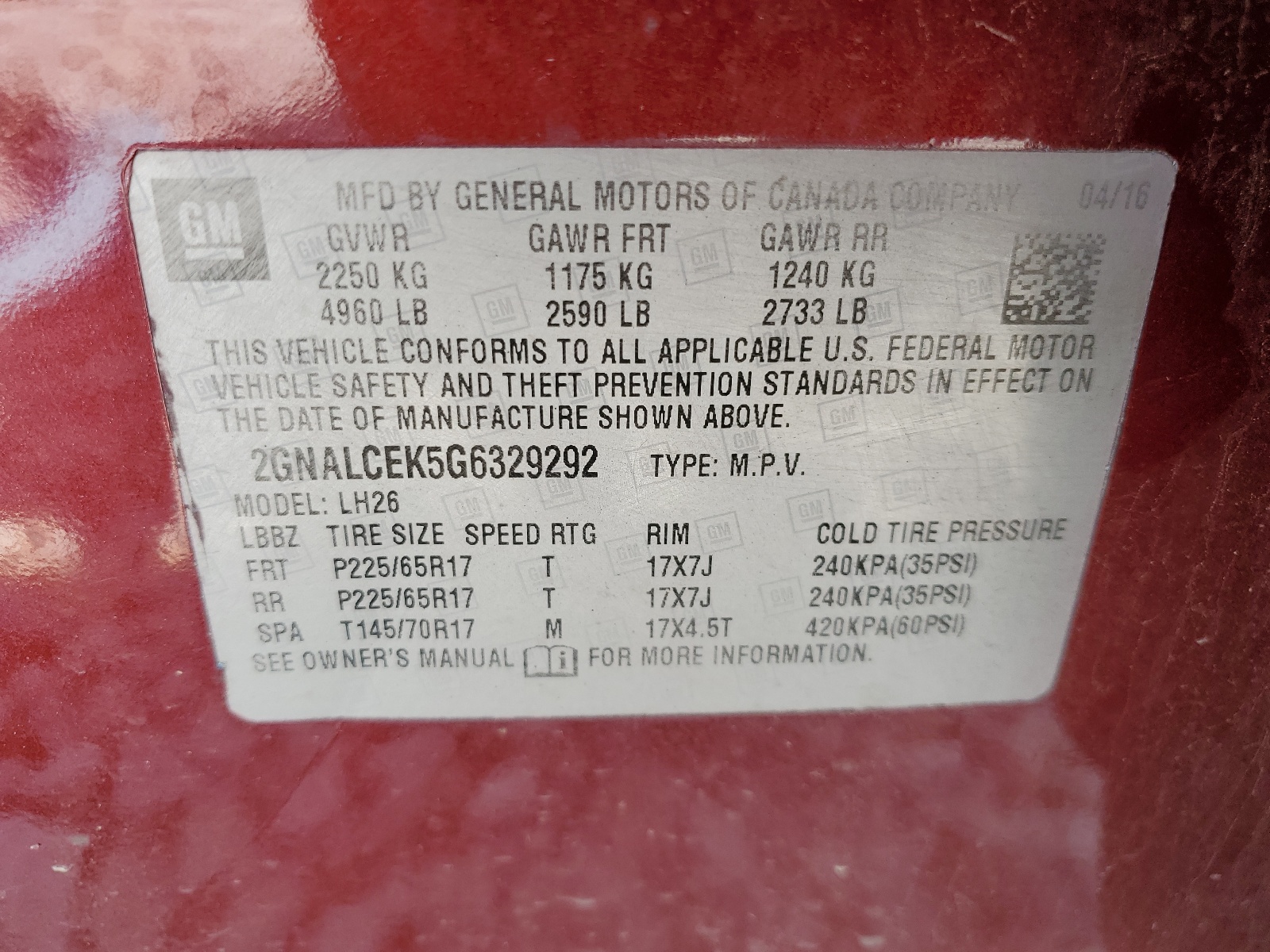 2GNALCEK5G6329292 2016 Chevrolet Equinox Lt