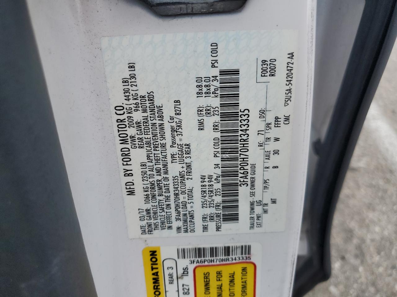 3FA6P0H70HR343335 2017 FORD FUSION - Image 13