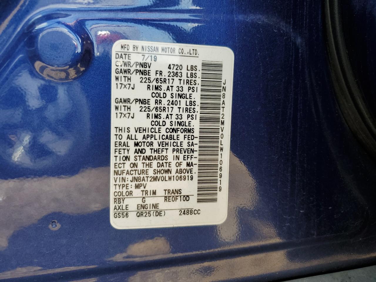 JN8AT2MV0LW106919 2020 NISSAN ROGUE - Image 13