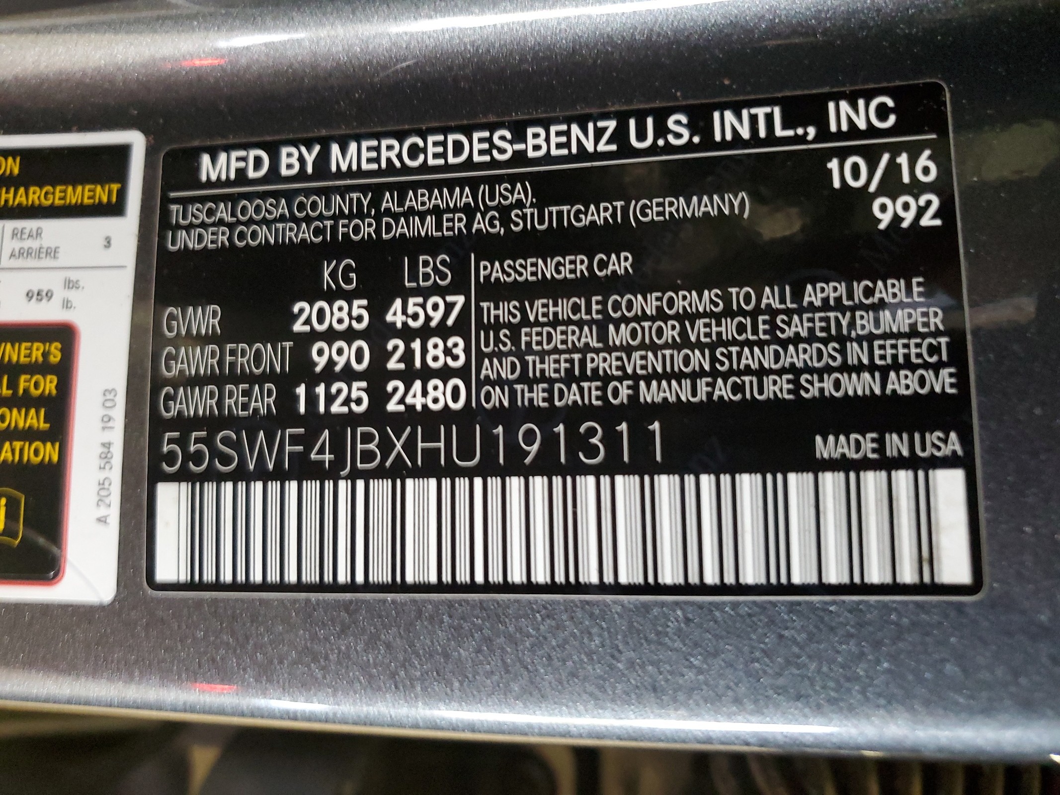 55SWF4JBXHU191311 2017 Mercedes-Benz C 300