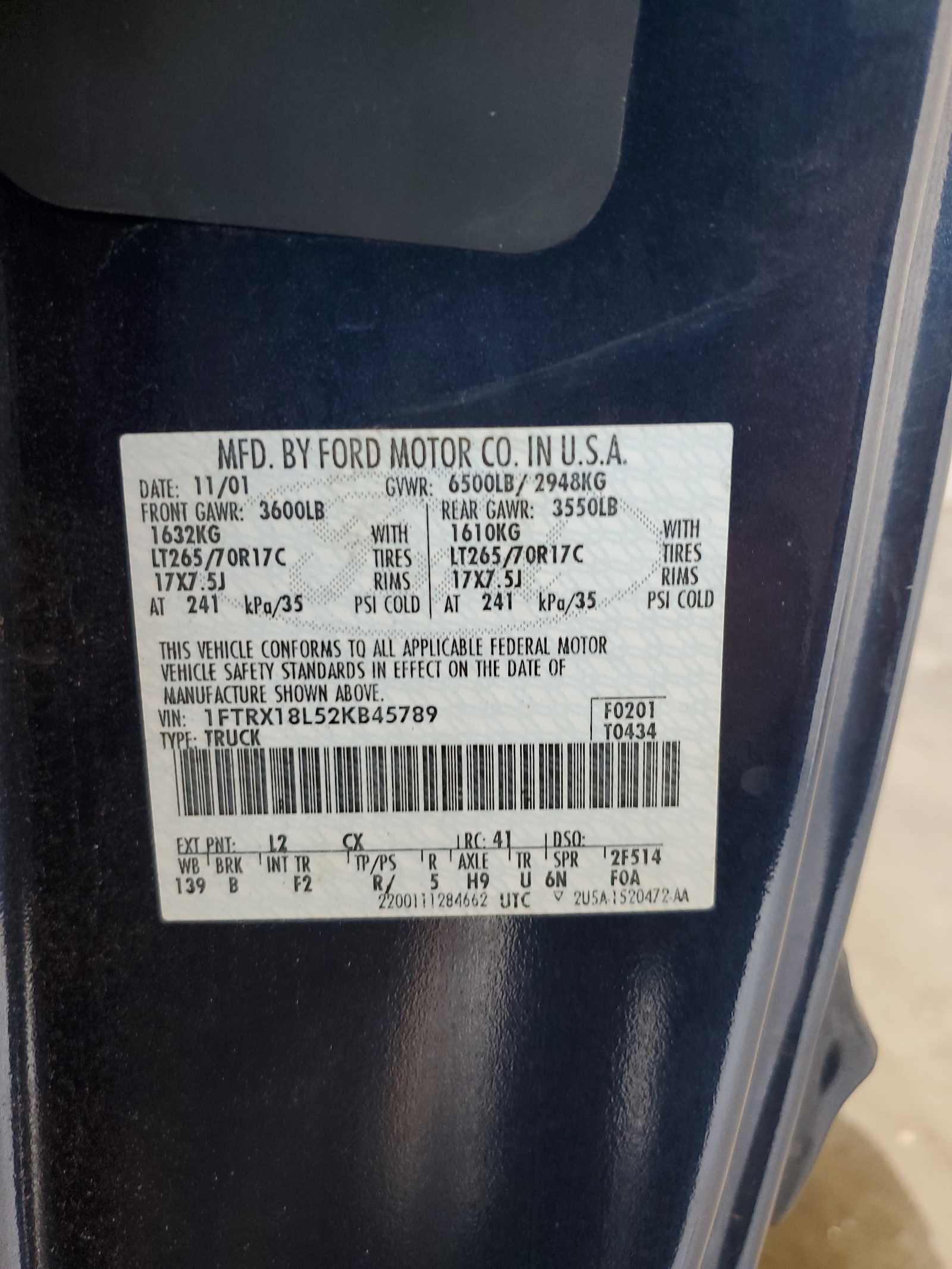 1FTRX18L52KB45789 2002 Ford F150