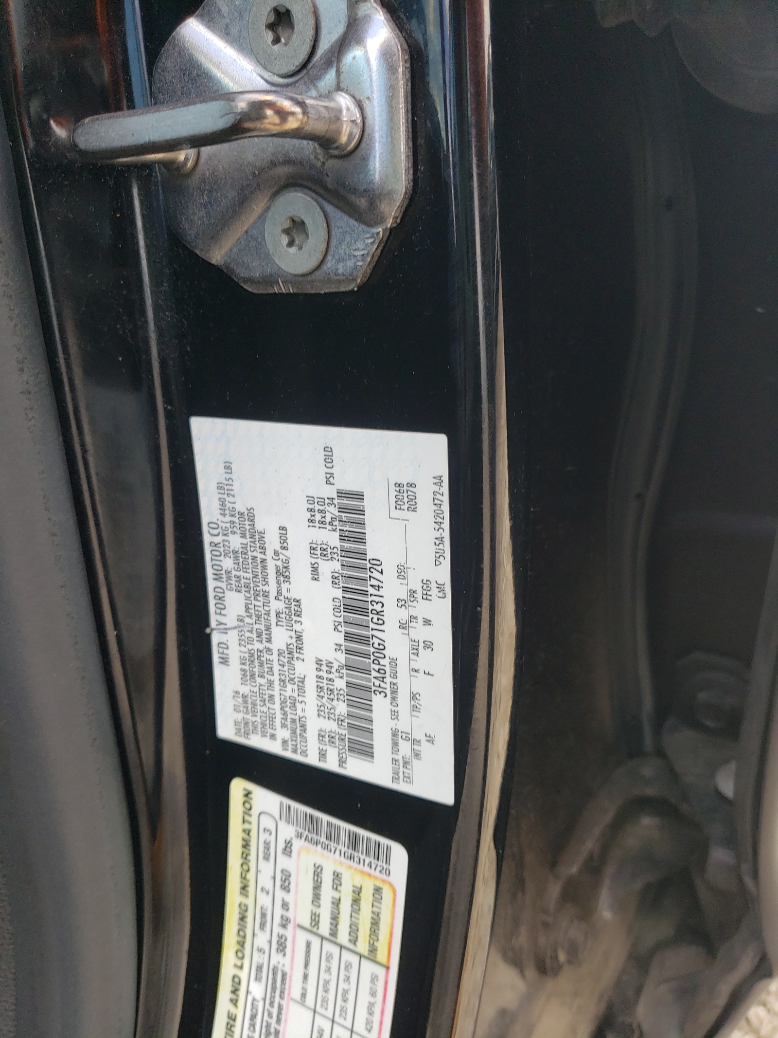 3FA6P0G71GR314720 2016 Ford Fusion S