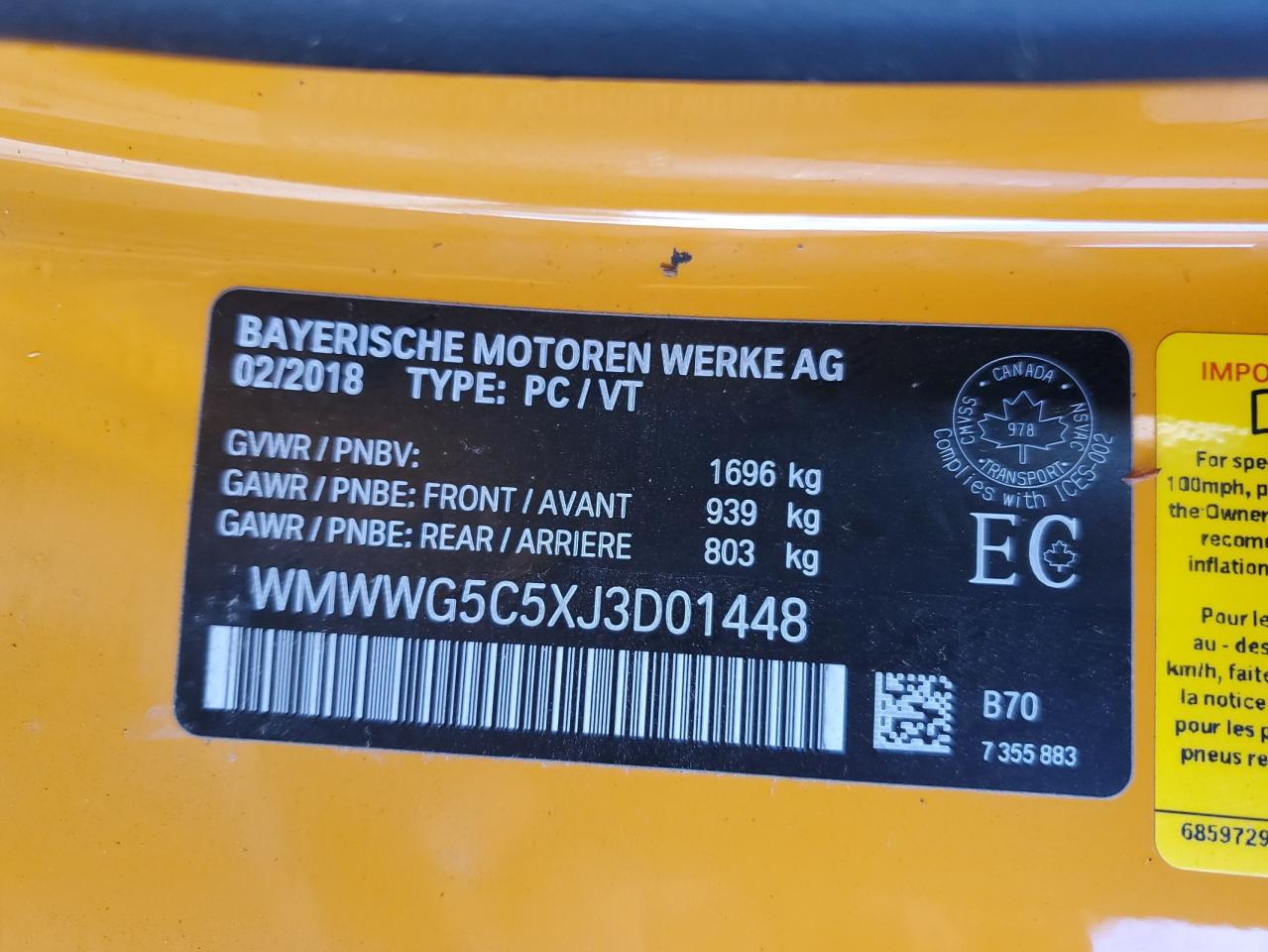 2018 Mini Cooper VIN: WMWWG5C5XJ3D01448 Lot: 63868444